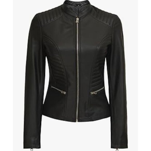 Black Leather Jacket - Cafe Racer Womens Leather Jacket